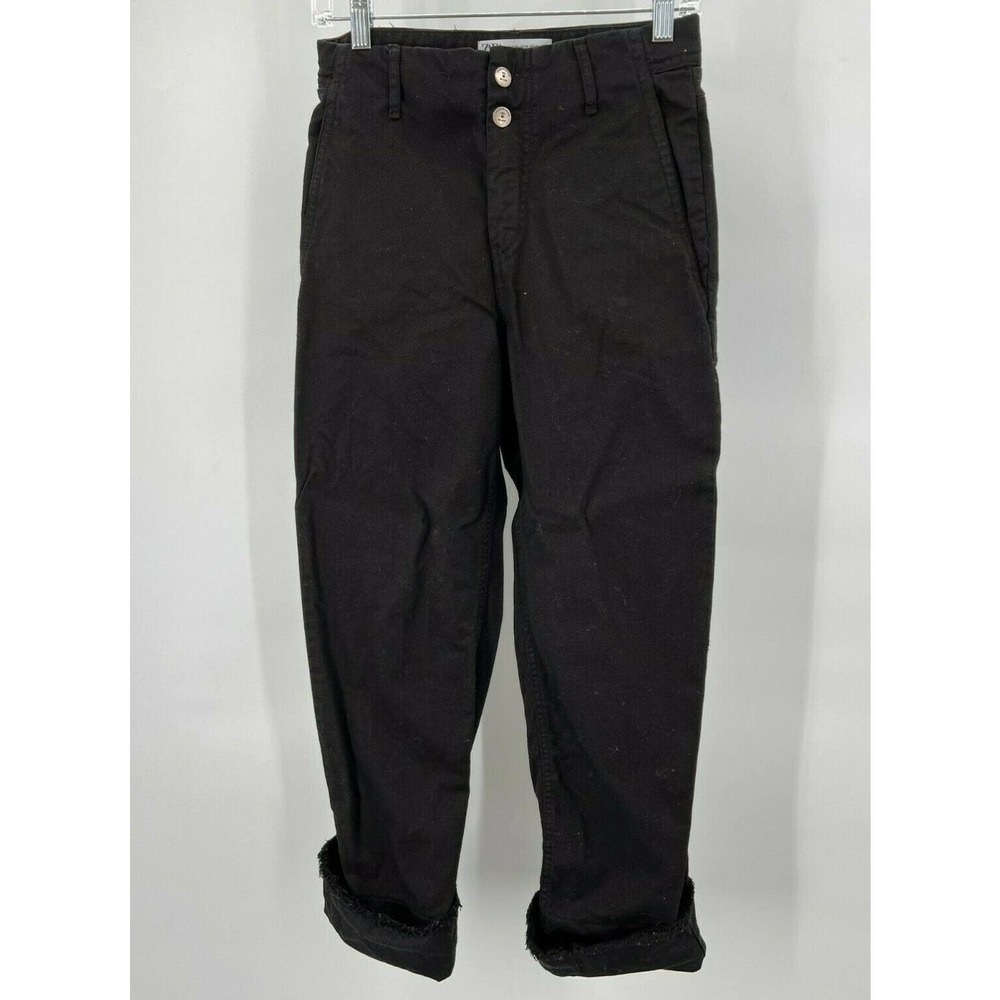 Zara Womens Size 2 Premium Denim Jeans High-Rise Cuffed Hem Zip Fly in Black EUC